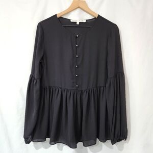 Banana Republic X Olivia Palermo Peplum Top Size S Black Empire Balloon Sleeve